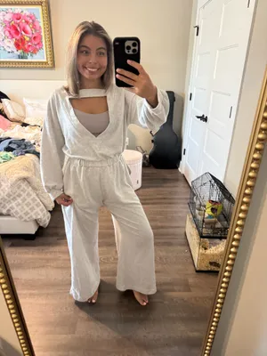 BUCKETLIST Light Gray Wide-Leg Jumpsuit with Elastic Waist thumbnail 2
