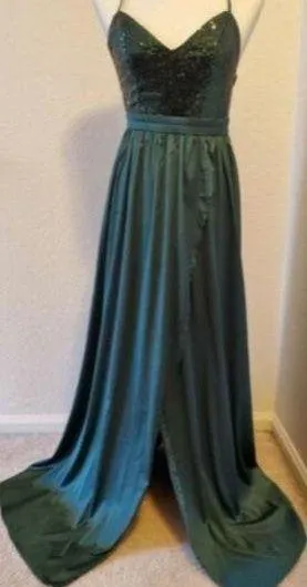 Evening Dress Formal Party Prom Gown Green Sequins Size XS thumbnail 1