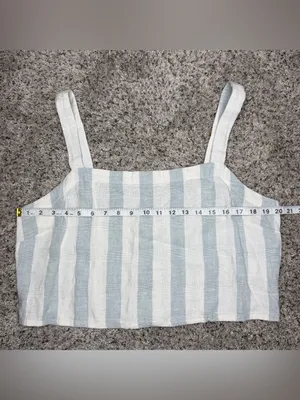 Madewell Linen Blend Abbie Crop Top in Stripe Glassware Blue White 2X NWOT NF238 thumbnail 8