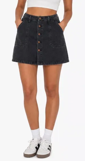 Yimeixuan Jeans Black Denim Button Front Mini Skirt High Waist A-Line Size L thumbnail 1