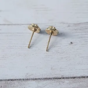 Vintage Stud Earrings 0.25" Dainty Gold Tone Halo Blue Center - Fair Condition thumbnail 4