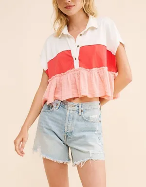 Pilcro Anthropologie Bonfire Rugby Collared Short Sleeve Peplum Top White XS thumbnail 1