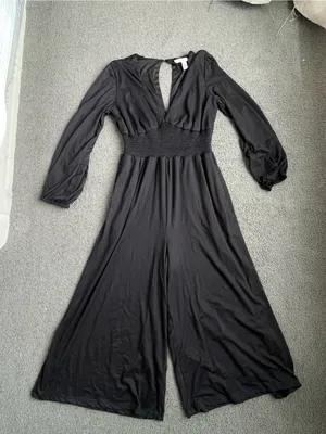 Hutch Black V-Neck Smocked-Waist Wide-Leg Jumpsuit thumbnail 2