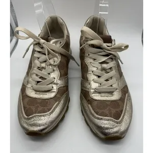Coach C118‎ Runner Womens Size 8.5 Gold Brown Monogram Metallic Lace Up Sneakers thumbnail 3