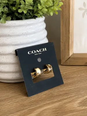 Coach New York Snake-Embossed Leather Gold-Tone Hoop Earrings NWT thumbnail 3