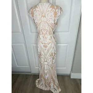 Ryse Emily Cutout Sequin Maxi Gown M White Nude Illusion Formal Slit NWOT thumbnail 4
