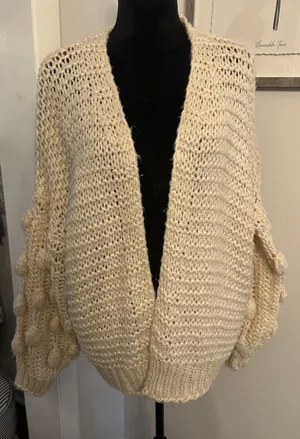 HYFVE Chunky Cardigan Bobble Knit Crochet Long Sleeve Sweater Ivory Open Women’s M/L thumbnail 1