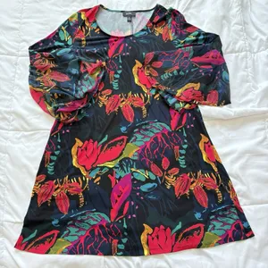 Floral Dress Flutter Sleeve Womens XL Eclectic Abstract‎ Maximalist Dairy Whimsy thumbnail 1