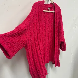 Umgee Magenta Pink Cable Knit Open Front Cardigan Sweater‎ M/L Chunky Oversized thumbnail 5