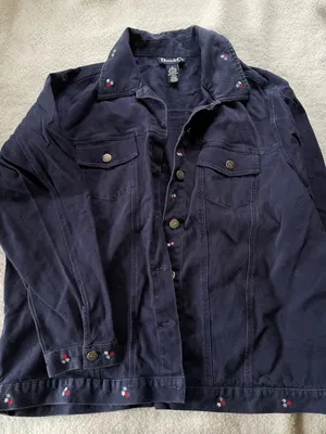 Denim & Co Navy Blue Jean Jacket Embroidered Flowers Red White Blue Patriotic 1X thumbnail 8