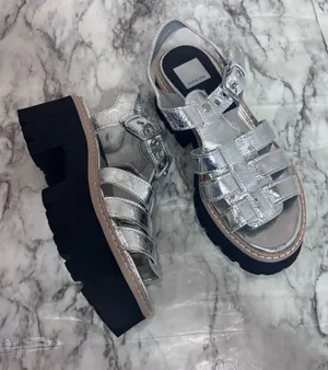 Dolce Vita Metallic Silver Black Platform Fisherman Sandals shoes chunky 7.5 thumbnail 1