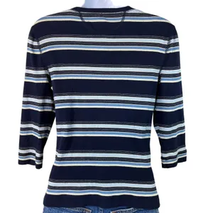 Vintage LRL Lauren Jeans Co Ralph Lauren Striped Lace Up 3/4 Sleeve Top Women S‎ thumbnail 4