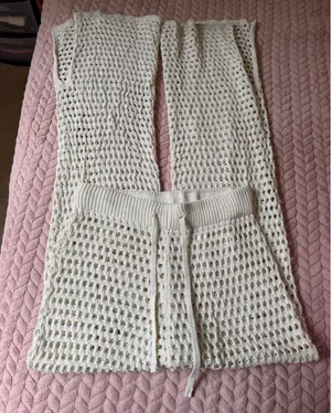 Aerie Cream Crochet Wide Leg Vacay Pants thumbnail 3