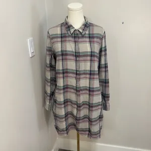 Patagonia Womens‎ Organic Cotton Flannel Plaid Shirt Dress Grey Purple Medium thumbnail 2