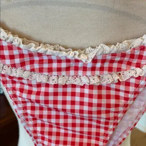 Red and White Check with Lace Trim Bikini Top Bottoms Set Women’s Large thumbnail 6