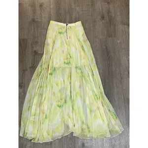 Alice‎ + Olivia Size 2 Shannon Pleated Citrus Yellow Print Overlay Maxi Skirt thumbnail 5