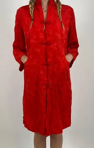 Vintage Red Silk Dress Size M thumbnail 1