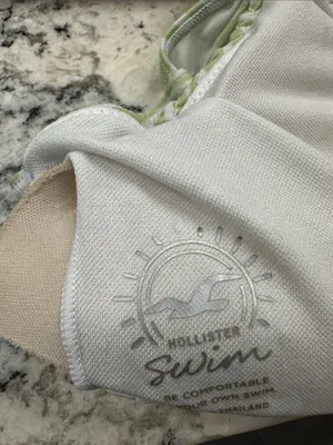 Hollister White and Light Green Smocked Bikini Top thumbnail 5