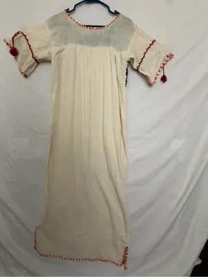 Mexican Hand Embroidered Dress Ivory Floral San Antonino Artisanal Boho(A852) thumbnail 12