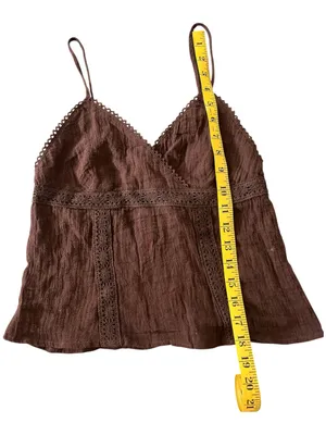 Vintage Y2K Newport News Brown Crinkle Cotton Lace Cami Top Size S thumbnail 4