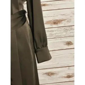 Zara olive green satin grommet detail belted Ring Trim maxi shirtdress Size M thumbnail 5