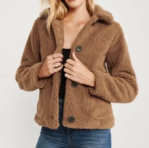 Abercrombie And Fitch Brown Sherpa Button Up Coat Size L thumbnail 1