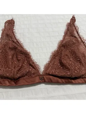Victoria's Secret Unlined Eyelash Lace Triangle Bralette Sz M Medium Rust thumbnail 2