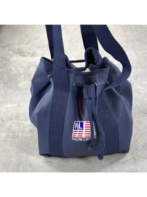 Ralph Lauren Polo Sport Bucket Bag Blue Flag Drawstring Vinyl Tote Web Straps thumbnail 2