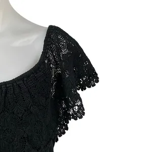 LAUREN Ralph Lauren Women's Black Lace Off The Shoulder Cotton Blouse Top Size L thumbnail 2