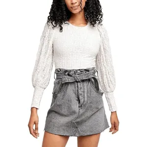 Free People Jasmine Tea Time Long Puff Lace Sleeve‎ Open Back Top Ivory Medium thumbnail 7
