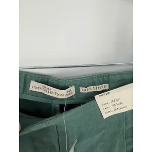 Abercrombie & Fitch Wide Leg Pants Linen Mid Rise 24 Long Green Coastal Chic NWT thumbnail 7