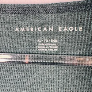 American Eagle Waffle Knit Thermal Top Cropped Notch Neck Teal Green XL Soft Y2K thumbnail 3