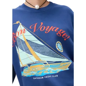 DAYDREAMER Bon Voyage BF Sweatshirt in Washed Indigo, Size Small New without Tag thumbnail 6