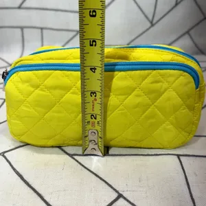 Tula Cosmetic Bag Small Yellow Quilted Double Zip Makeup Pouch‎ thumbnail 8