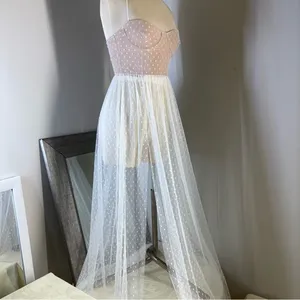 White Fox Boutique Strapless maxi sheer Dress in Pink and White thumbnail 13
