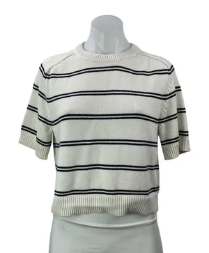 Abercrombie & Fitch White Striped Knit Short Sleeve Crew Neck Boxy Sweater Top S thumbnail 1