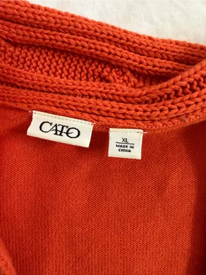 Cato Orange Knit Open-Front Cardigan with Cable Details thumbnail 4