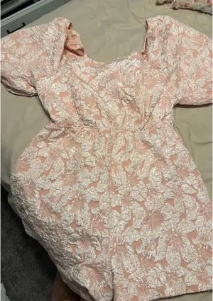 Peach/pink floral burnout romper thumbnail 1