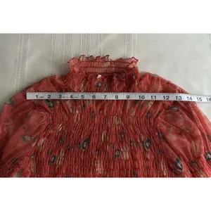 Free People Hello There Floral Sheer Mesh Mock Neck Bell Sleeve Blouse Sz S EUC thumbnail 10