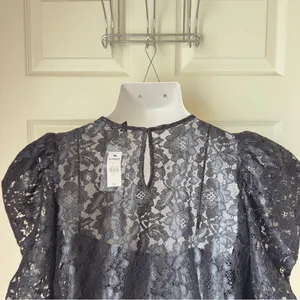 Express Women’s Black Medium‎ Whimsygoth Dark Romance Lace Puff Sleeve Top thumbnail 7