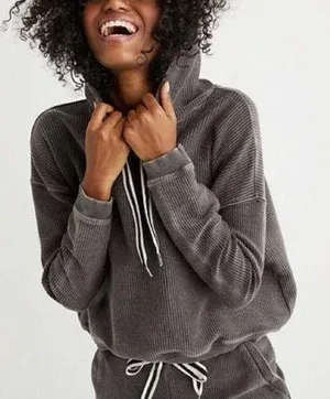 Charcoal Ribbed Crop Hoodie thumbnail 1