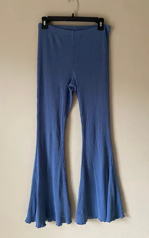 Aerie Blue Ribbed Flared Soft Pants thumbnail 1