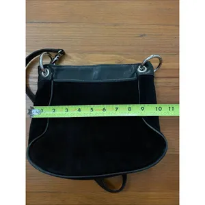 LAGGO Black Suede Leather Hobo Crossbody Bag Silver Grommet Hardware thumbnail 8