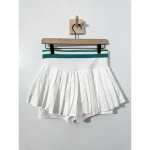 Free People Movement Doubles Skort White Pleated Green Stripes Med Golf thumbnail 3