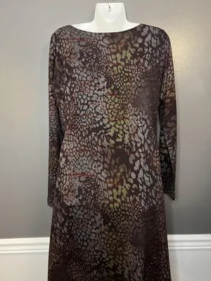 Nally & Millie Dress Womens Large Brown Multicolor Abstract Knit Tunic Boho thumbnail 5