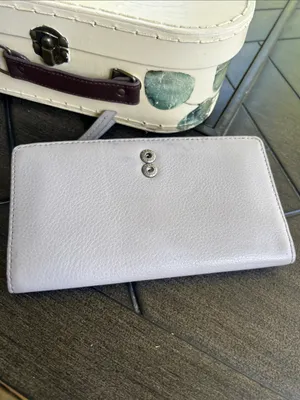 Fossil heather grey leather slim ladies wallet minimalist pink interior retro thumbnail 3
