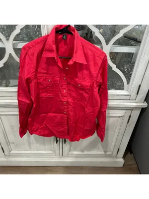 Lauren Ralph Lauren Red Utility Shirt Blouse M Cotton NWOT thumbnail 2