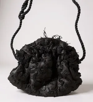 Sparkly Black Sequin Ruched Drawstring Evening‎ Bag thumbnail 1