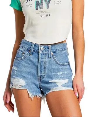 Levi’s 501 High Rise Distressed Denim Jean Shorts Size 27 thumbnail 1