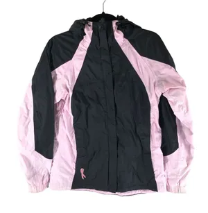 Columbia Womens Windbreaker Jacket Seam Sealed Hooded Full Zip Black Pink S thumbnail 1